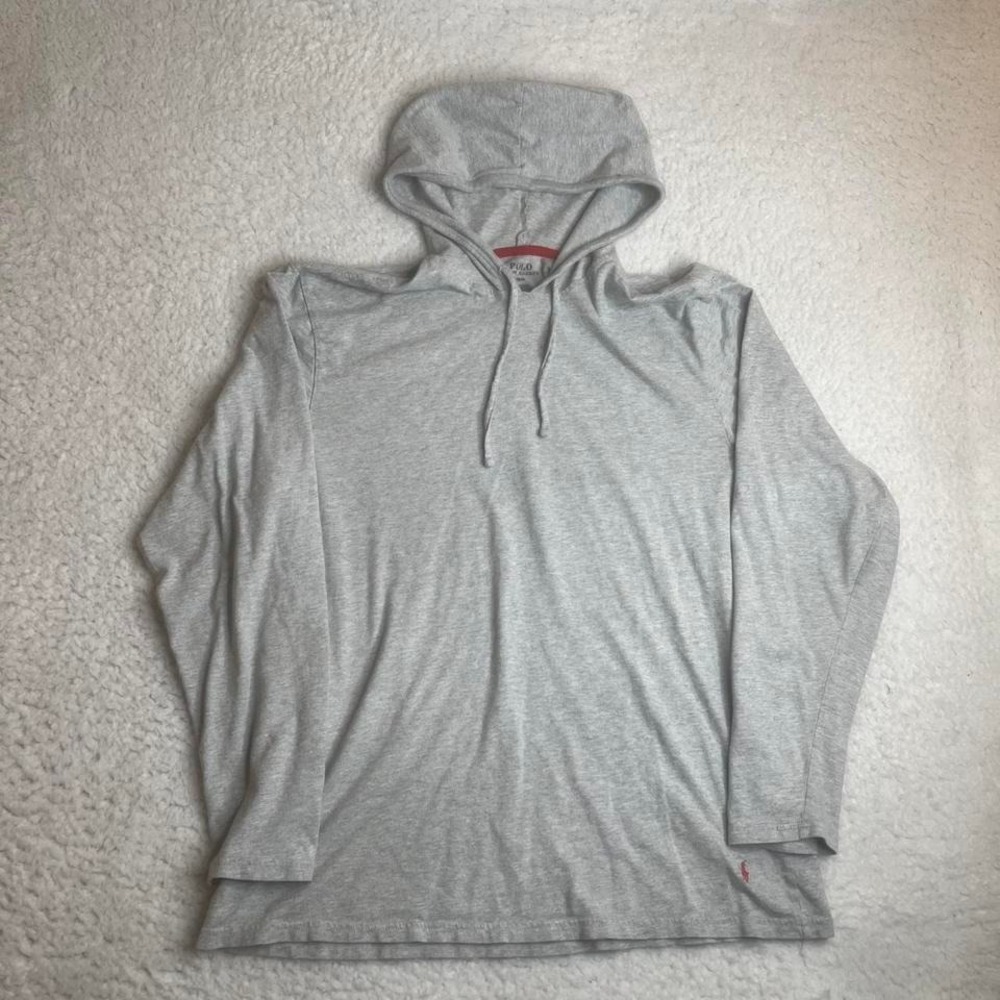 Polo Ralph Lauren men's grey long sleeve hooded t-shirt knit lightweight L